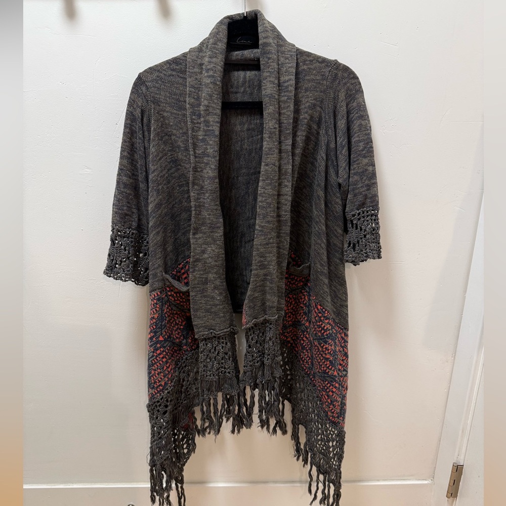 LINE Womens Cardigan Boho Festival Crochet Fringe Southwestern Size S/M